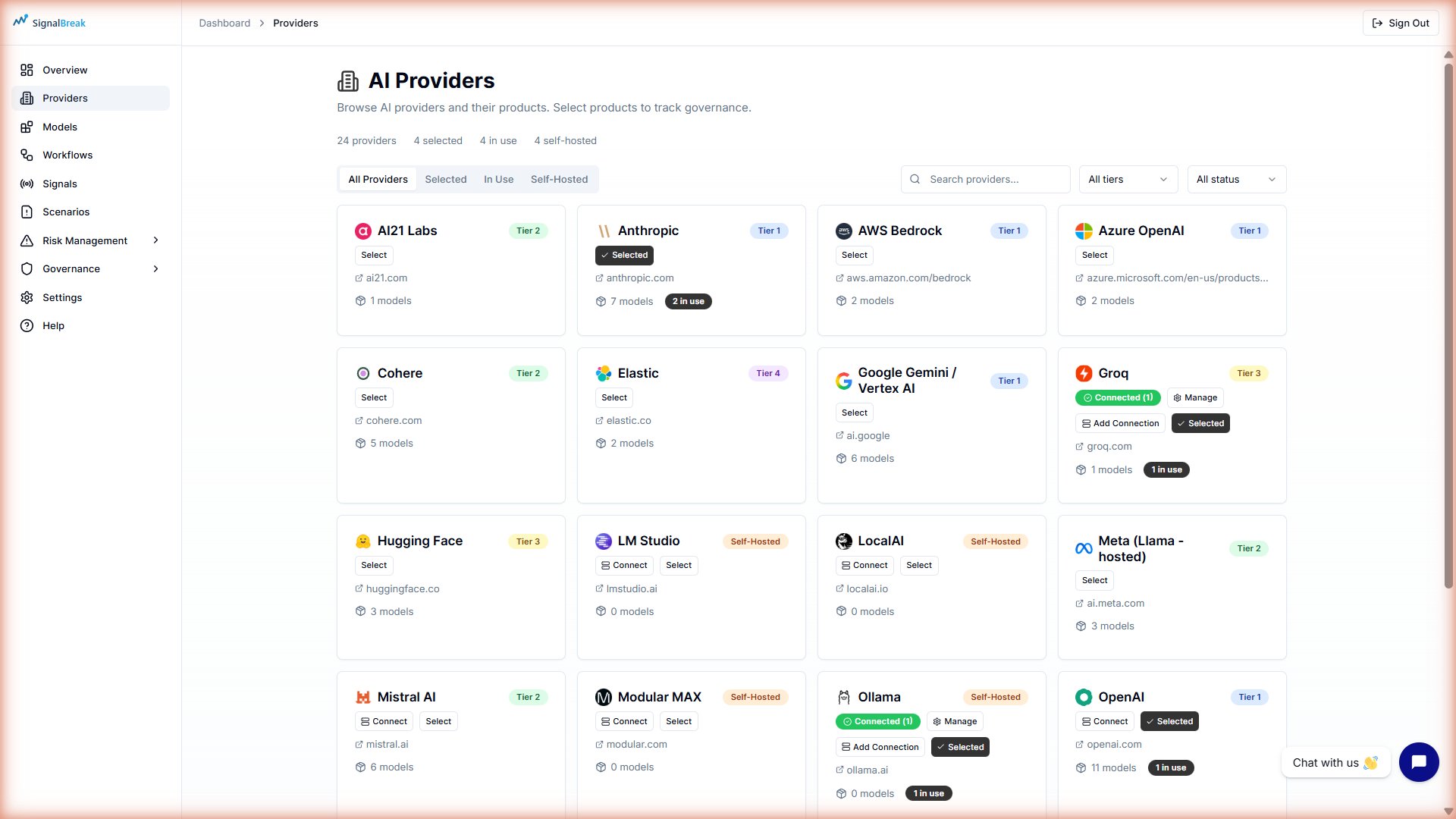 Provider directory showing available AI providers for selection